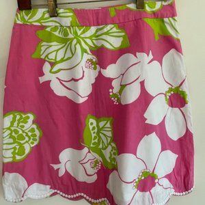 Pristine Lilly Pulitzer Pink and Green with Lace/PomPom Skirt - Size 4